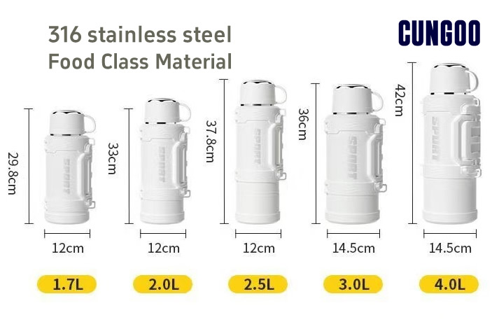 1.7L/2.0L/2.5L/3.0L/4.0L 316 Stainless steel outdoor travel water bottle
