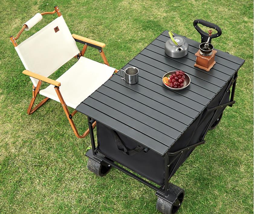 Outdoor camping cart with a table